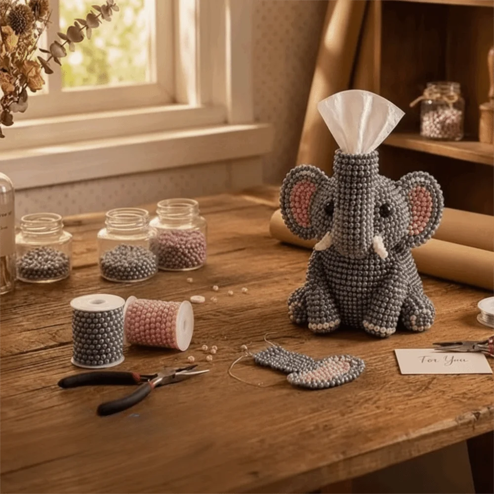 Pelican Elephant Kangaroo Shape Beaded Animal Tissue Box Kit Colorful Beads Handmade Beaded Animal Making Material Kit 3 D DIY