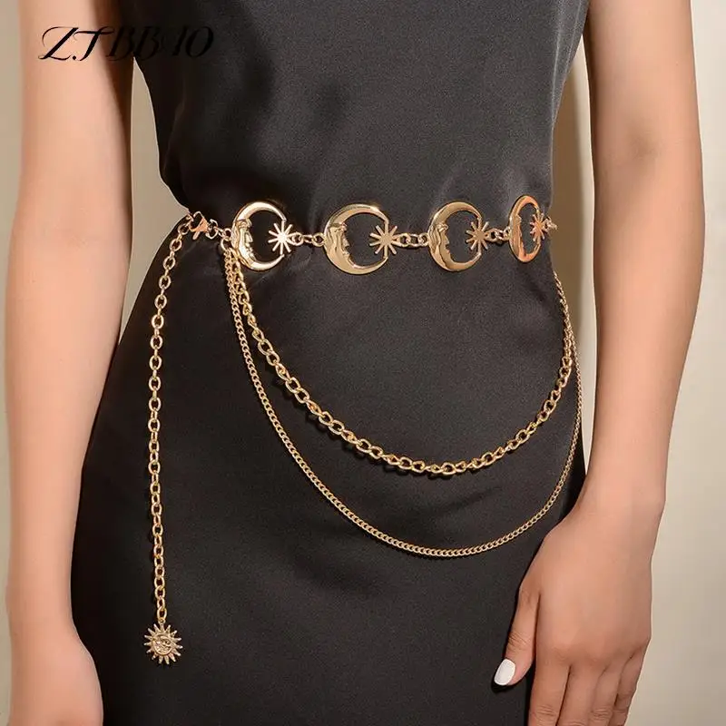 

1PCS Multilayer Punk Gothic Sun Waist Chain Metal Belts Waist Chain Waist Belts For Women Dress Jewelry