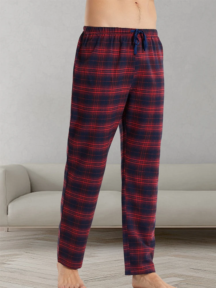 Men\'s Plaid Pajama Pants Trousers Lace Up Elastic Home Lounge Pants Loose Comfort Straight Pants Jogger Pants Home Sweatpants