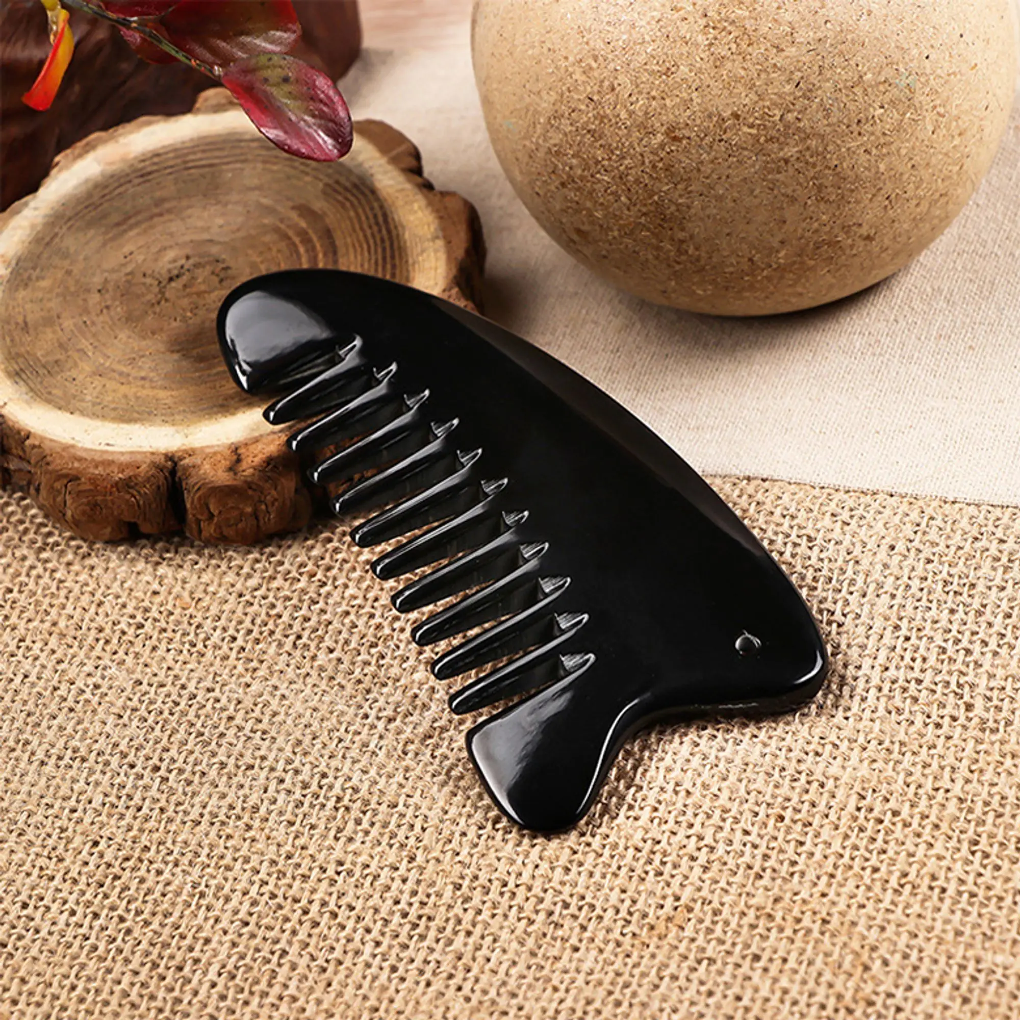 home decor Crafts 8cm Nine teeth Triangle massage comb Seiko production Buffalo horn comb antistatic face guasha massage