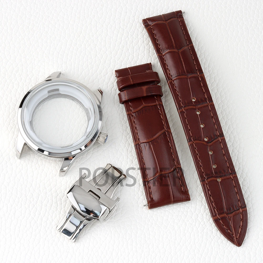 Arched Glass 40mm NH35 Watch Case 316L Stainless Steel for Cocktail Time Presage NH35 NH36 NH38 Movement 35mm Dial Leather Strap