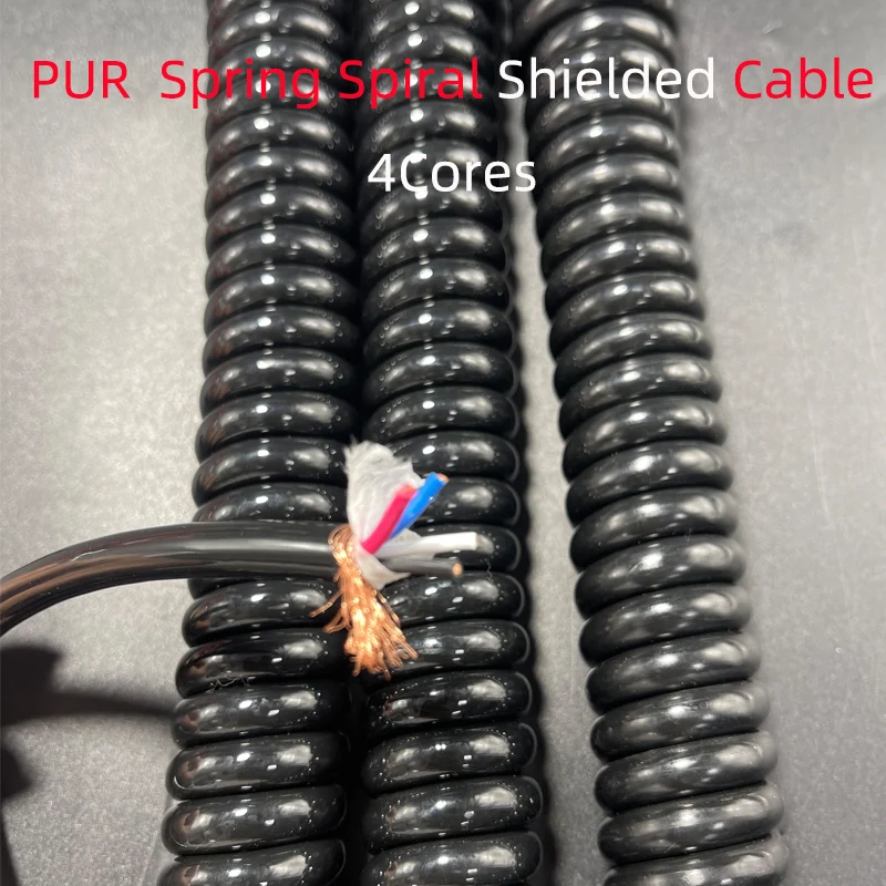 4Cores PUR Spring Spiral Shielded Cable Telescopic Wire 26/24/22/20AWG Stretch 1Meter Stretchable Wire Shrinkable Cable Shielded