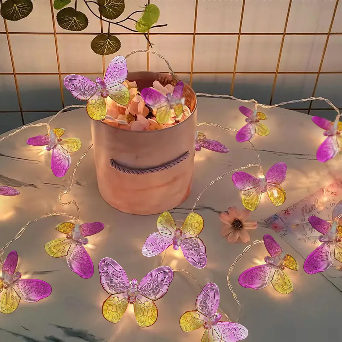 1PC Battery Powered Pink Yellow Butterfly Fairy String Lights For Home Bedroom Indoor Wedding Holiday Party Festival Decoration