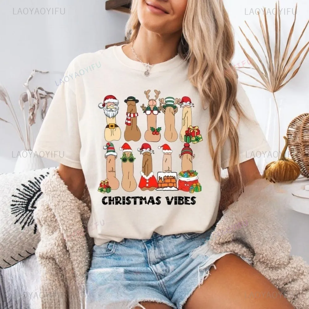 

Забавная необычная футболка с рождественской вибрацией, юмористическая футболка с пени-шариками, слоном, мультяшный подарок для него, футболка, повседневная модная свободная футболка