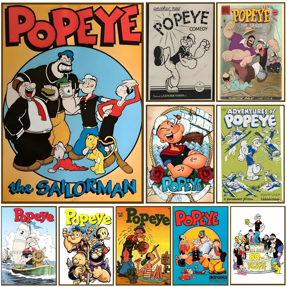 Comic Cartoon P-Popeye the Sailor Poster Self-adhesive Living Room Bedroom Party Bar Decor Moisture-proof Fade-resistant HD