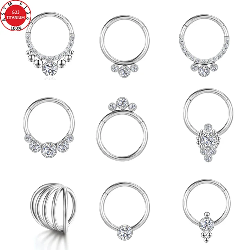 Septum Piercing Nose Rings for Women Industrial Titanium Clicker Tragus Zircon Cartilage Body Jewelry Helix Diaphragm Earrings