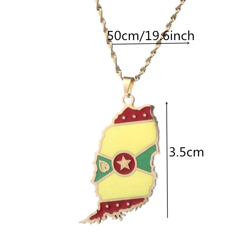 Grenada Island Map Flag Pendant and Water Wave Necklaces Jewelry