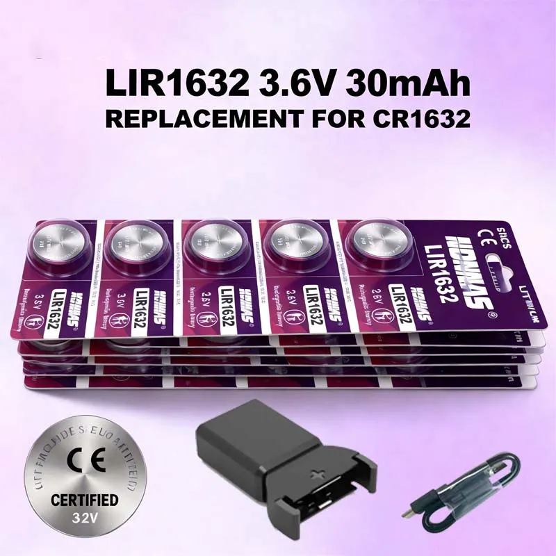 

LIR1632 3.6V 30mAh Rechargeable Lithium Battery | Replacement for CR1632 For Watches Car Remotes
