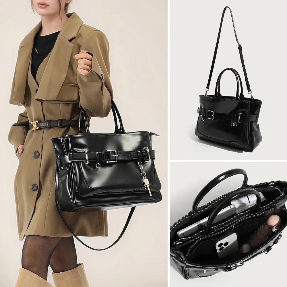 

High-End Designer Vintage Diaper Bags For Women Minimalist Classic Shoulder Bag Large Capacity Leather Commuter Bag Trendy