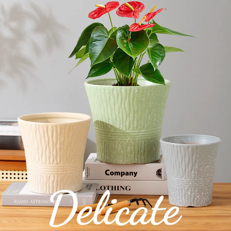 YFY household ceramic flower pot large diameter Nordic style potted plant fortune tree green dill clivia