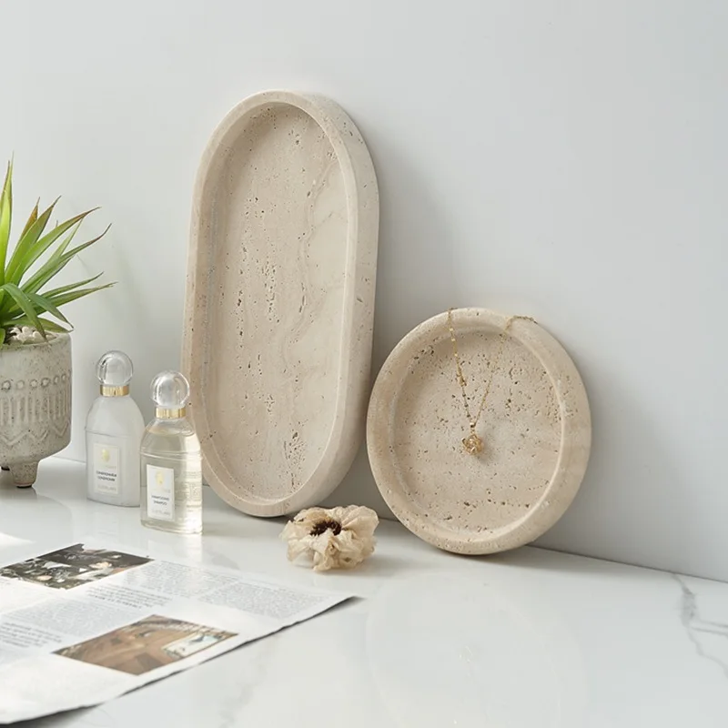 Natural Travertine Tray, Italian‑style Decorative Jewelry Storage Plate, European‑style Home Ornament Display Tray