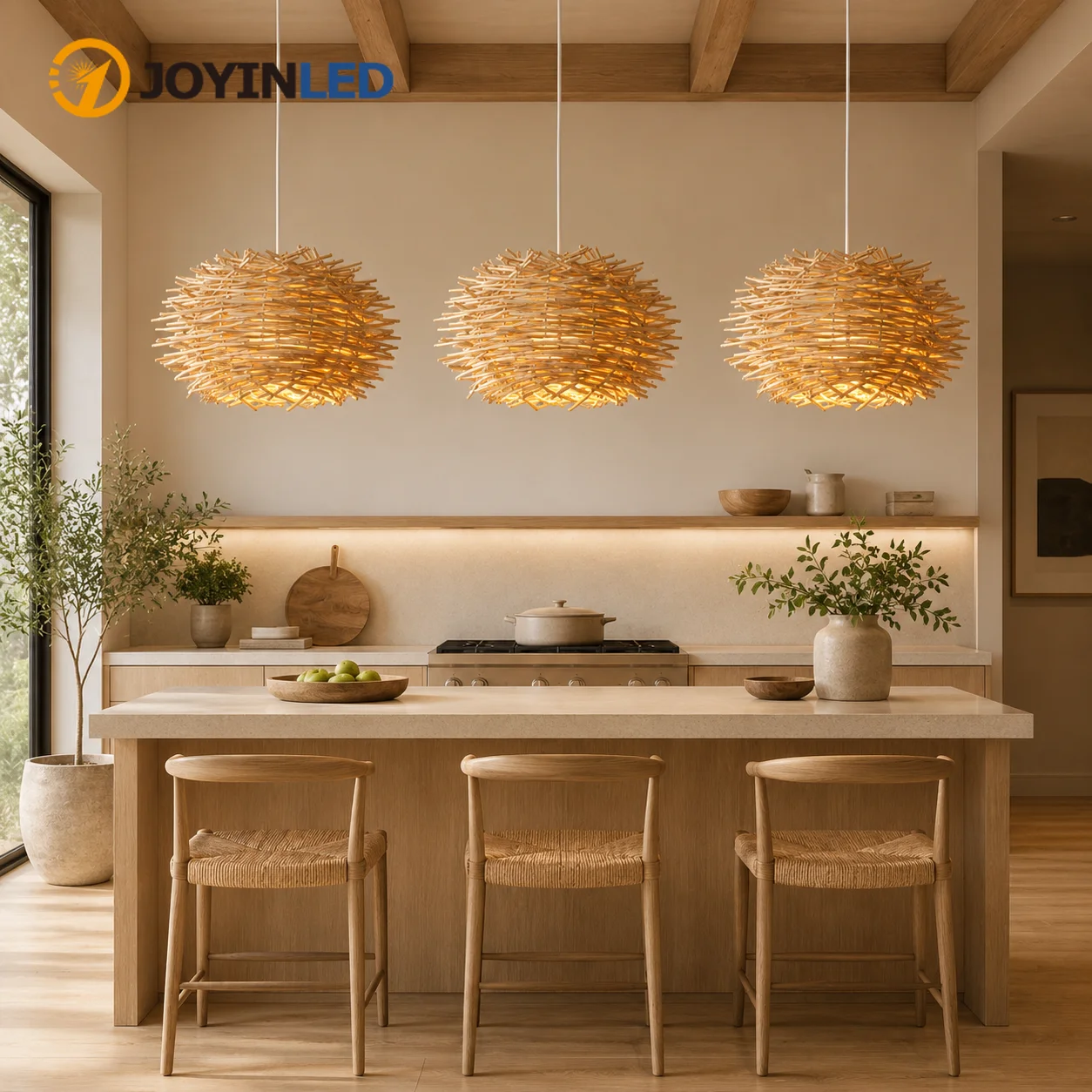 JOYINLED Rattan Pendant Light Boho Hanging Lamp Bird Nest Chandelier Handmade Ceiling Lamp E27 Fixture for Bedroom Living Room