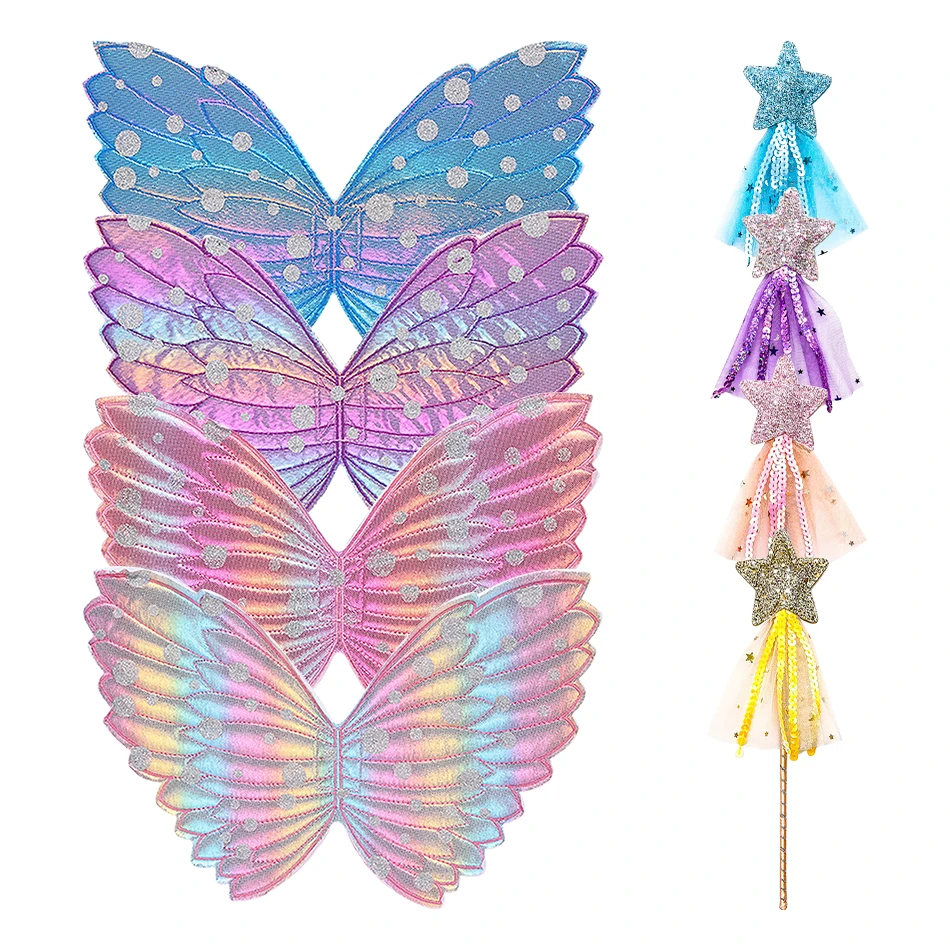 

Детские однослойные крылья бабочки для девочек, красочные сказочные крылья принцессы ангела, набор звездных палочек, детские аксессуары для вечеринок