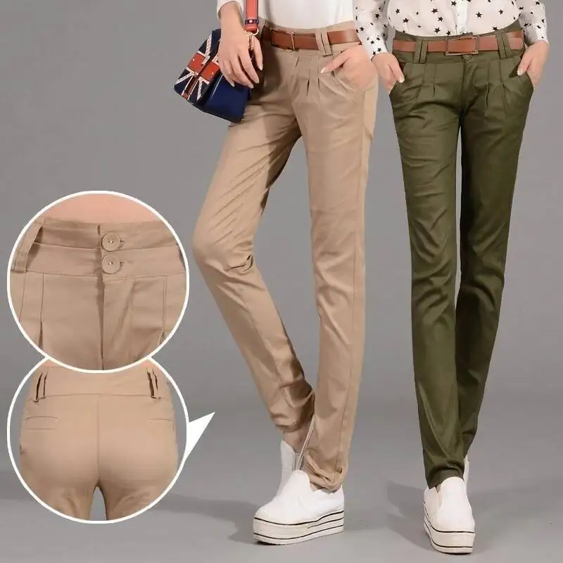 Casual Mid Waist Pants Women 2025 Korean Fashion Spring Autumn Black Khaki Pencil Pants Office Ladies Streetwear Long Trousers