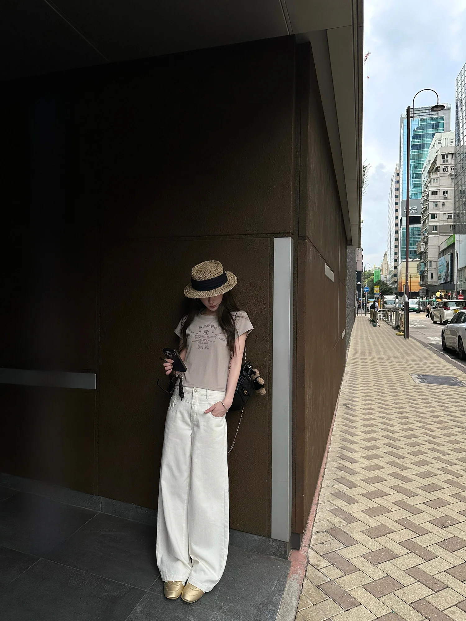 

Goo Goo Eyes Casual White Denim Jeans Bamboo Texture Straight Leg Slimming Long Pants Spring Low Waist Cotton Zipper