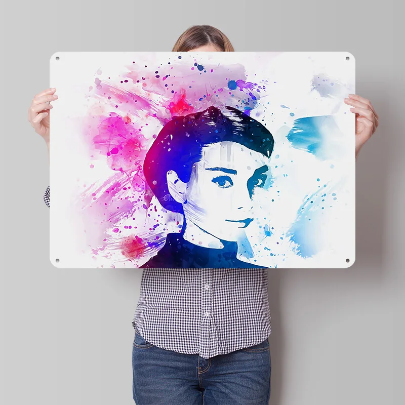 Audrey Hepburn 3D Texture Printed Poster Custom Vintage Metal Tin Plate Sign for Wall Art Gaming Room Decoration Man Wand Deko