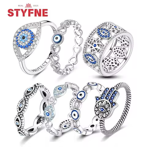925 Sterling Silver Blue Evil Eyes Ring Original Design Zircon Finger Lucky Sign Rings for Women High Quality Fine Jewelry Gift