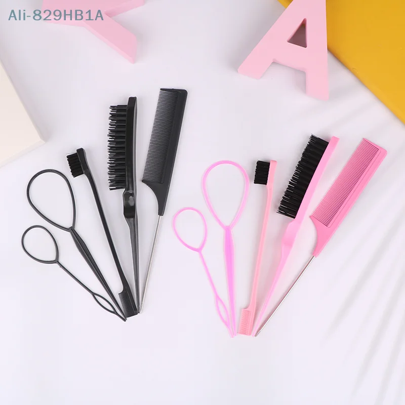 

5pcs/set French Braid Tool Loop Elastic Hair Bands Remover Cutter Rat Tail Comb Metal Pin Tail Braiding Combs For Hair Styling