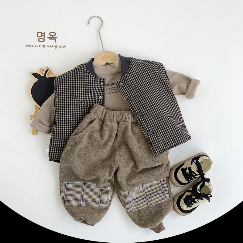 2024 Winter New Children Sleeveless Plaid Vest Thick Warm Girls Casual Coat Baby Boys Double Sided Vest Jacket Kids Clothes