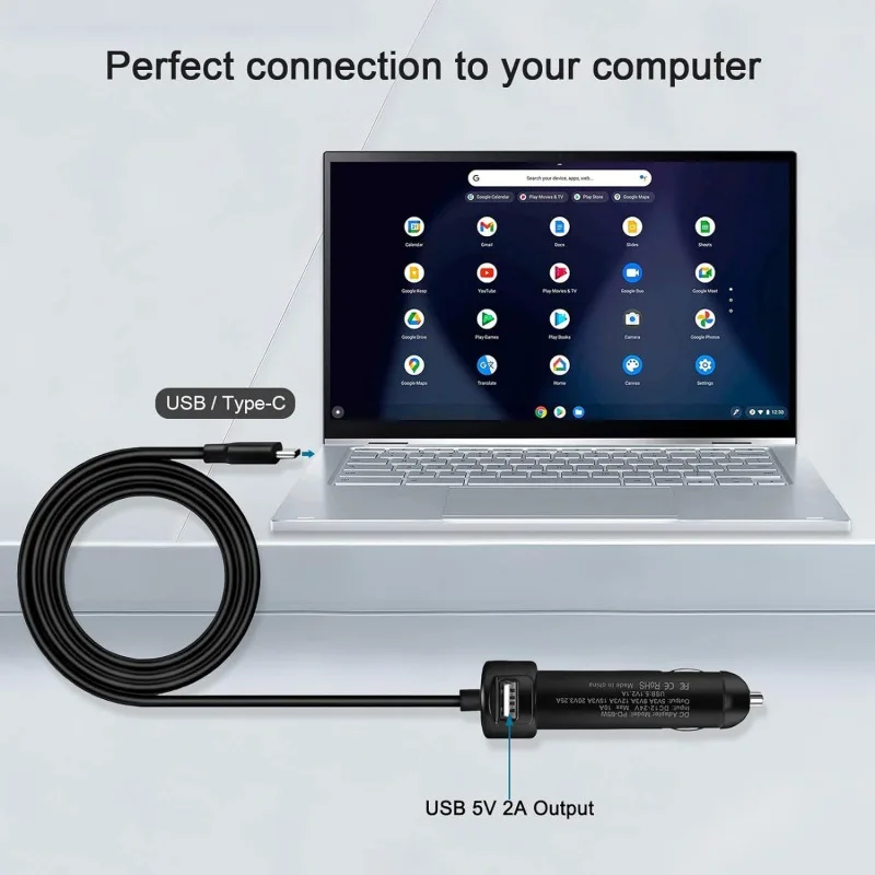 محول شاحن سيارة PD-65W USB Type-C متوافق مع الكمبيوتر المحمول Dell مع MAx10A والإخراج 5V3A 9V3A 20V3.25A FCC CE المعتمد