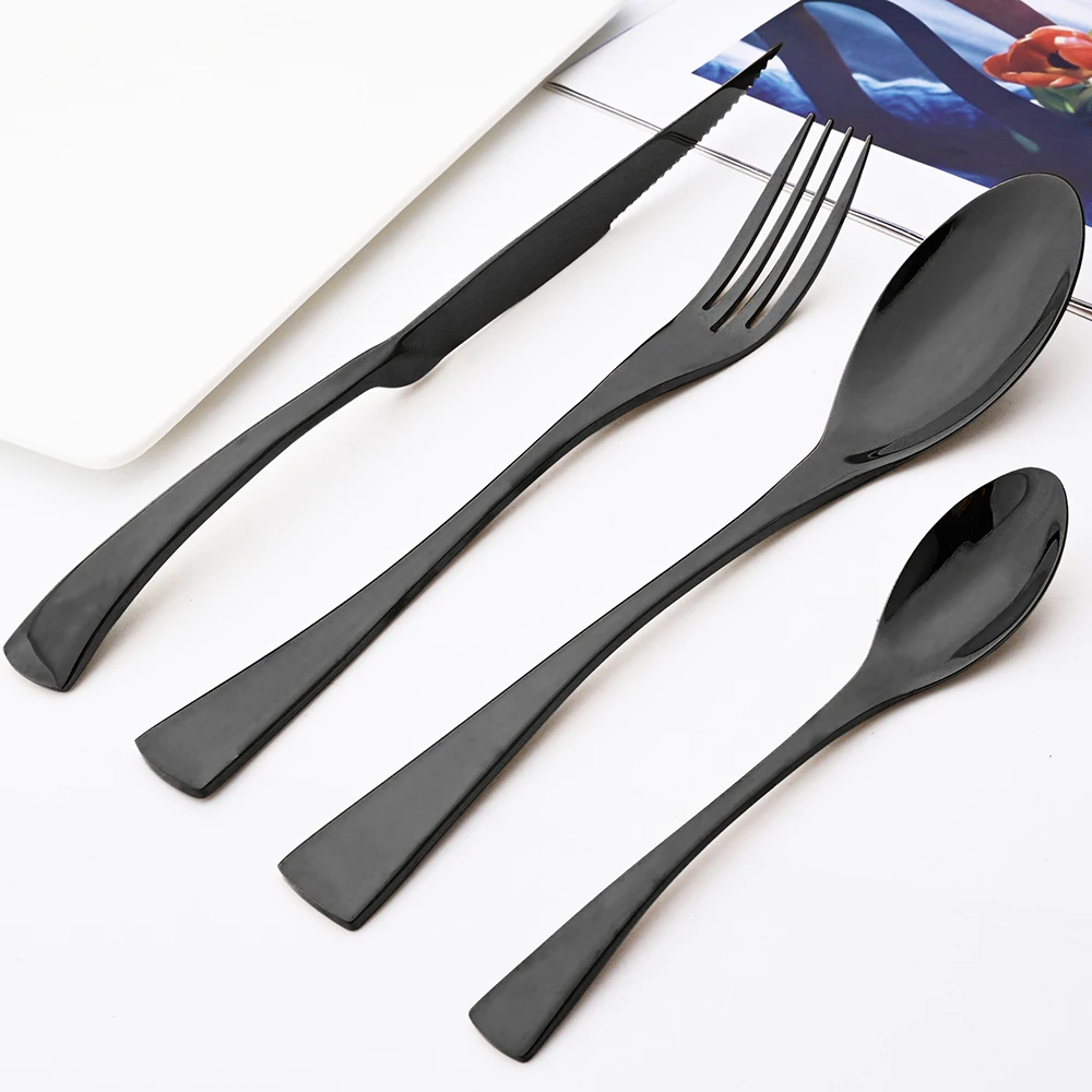 

Drmfiy 24pcs Upscale Black Dinnerware Set 18/10 Stainless Steel Tableware Kitchen Cutlery Knife Fork Coffee Spoon Flatware Set