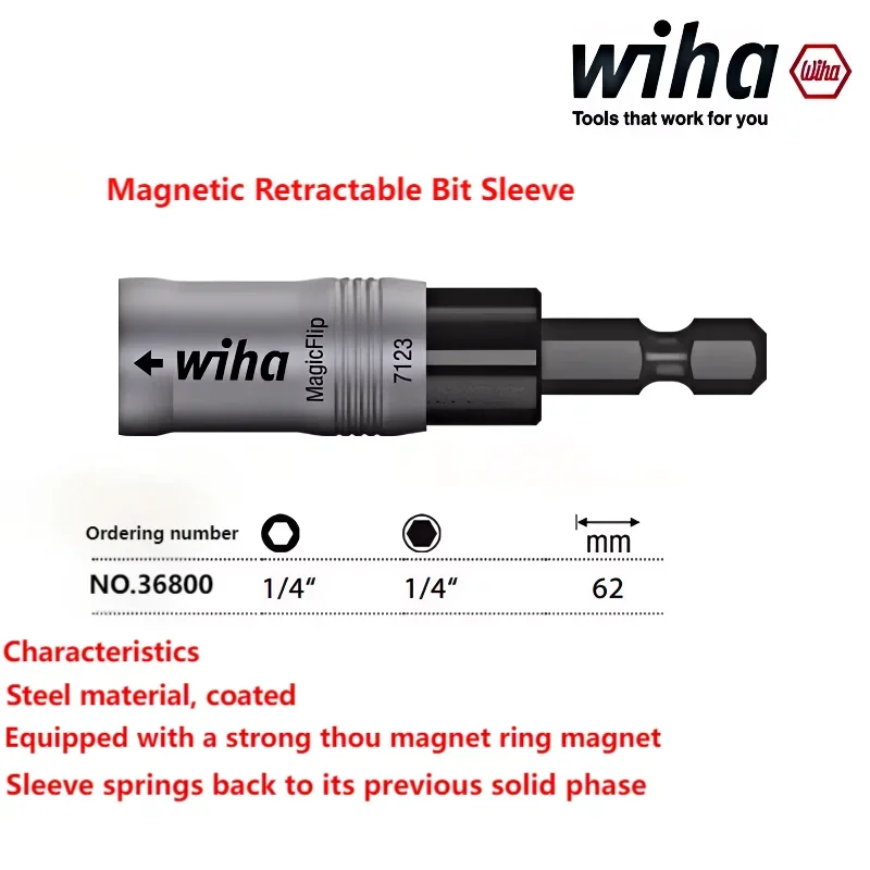 Wiha NO.36800 Magnetic Flip Universal Bit Holder 1/4'' High Quality Material Durable and Long Life Service