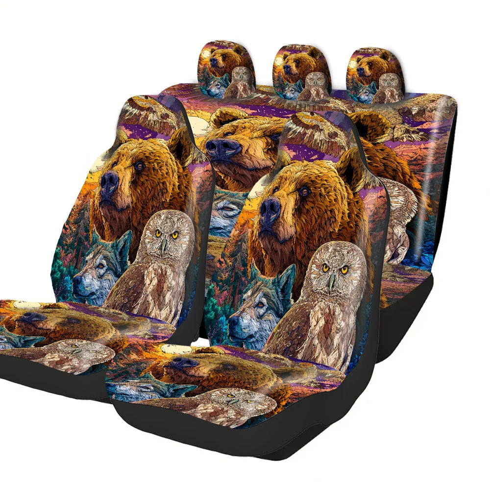 2-5 Seat Set Car Seat Covers Premium Breathable Animal Forest Theme Durable Fit For Truck SUV Off-road Car Spooky Halloween Joy