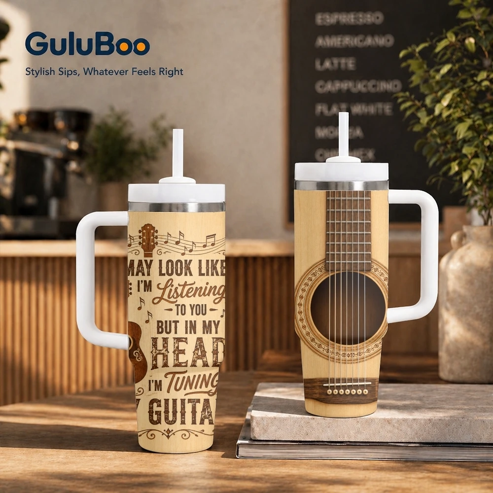 Playing My Guitar Instead Vacuum Flasks 40oz Stainless Steel Insulated Tumbler With Handle & Straw Leakproof Travel Mug