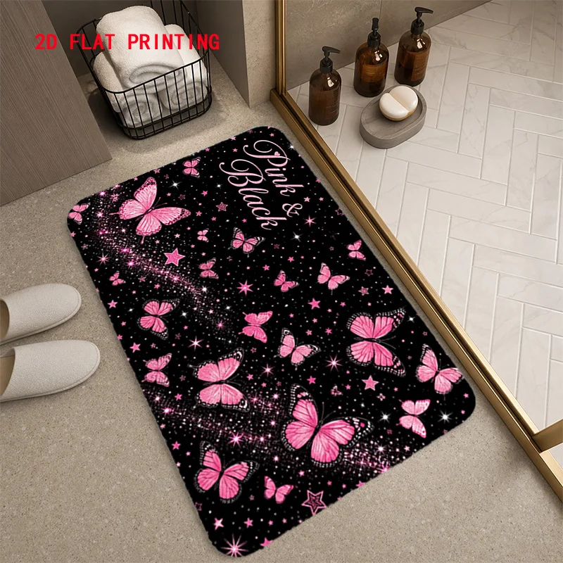 Sparkle Star Doormat Pink Butterfly Area Rugs Living Room Shiny Galaxy Animal Carpet Bedroom Bathroom Entrance Floor Mat