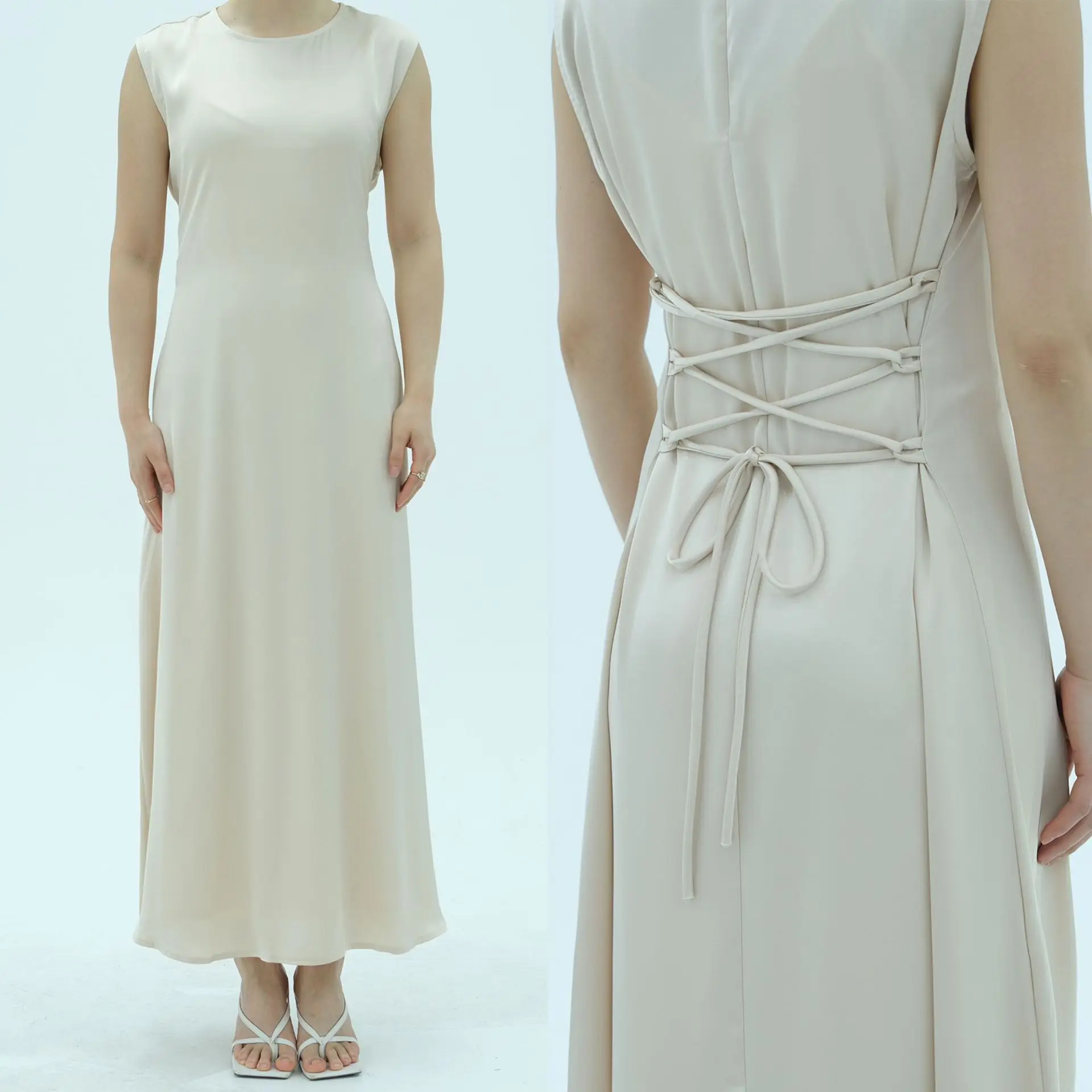 

Women Sleeveless Bandge Inner Dress Lace-up Abaya Muslim Ramadan Vestidos Largos Arab Long Robe Morocco Dubai 2026 Elegant