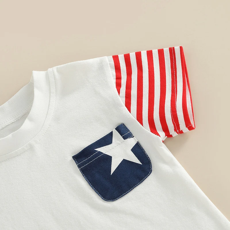 

Boy s Patriotic Outfit Set with Short Sleeve Tee and Tie-up Shorts for Independence Day Celebration