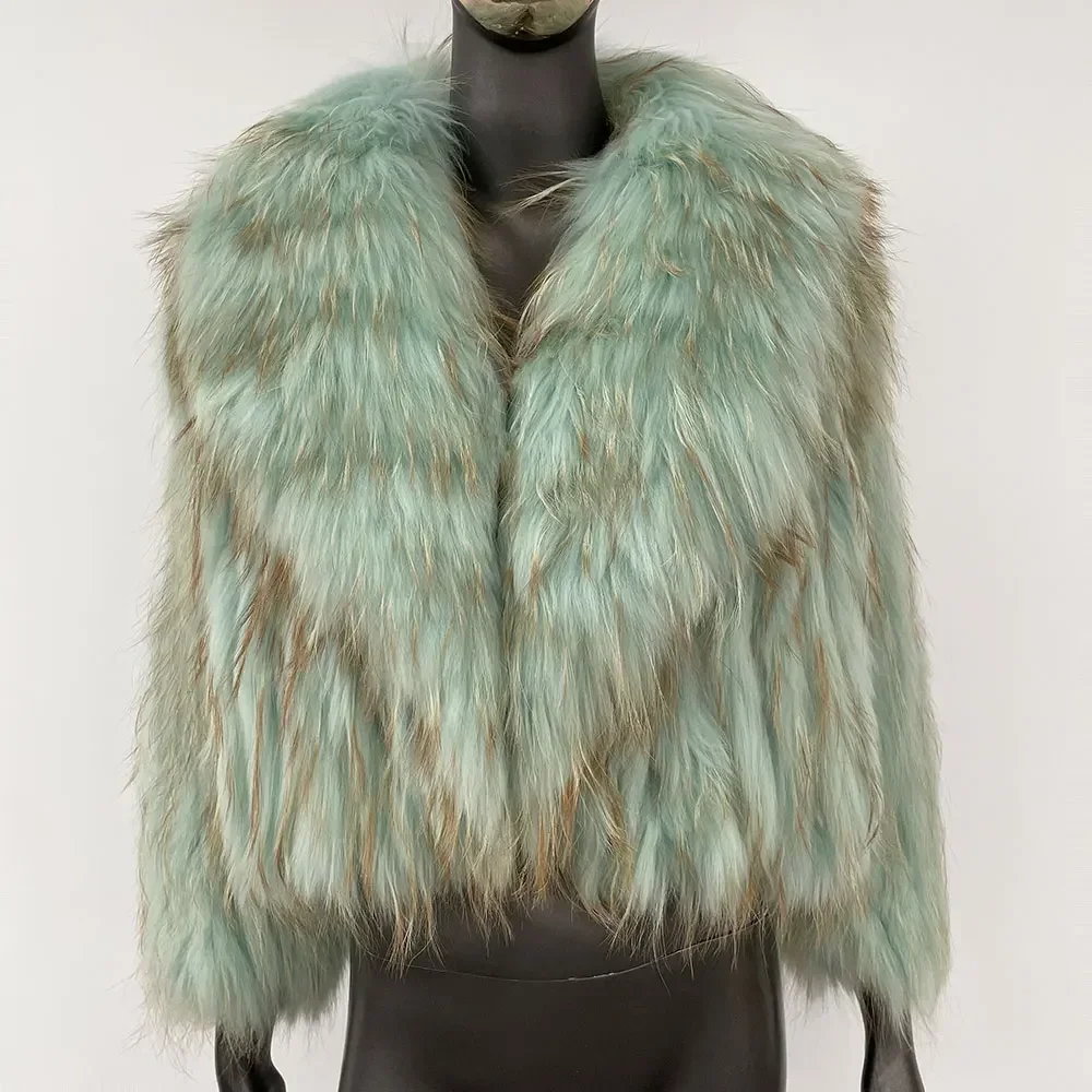 天然アライグマの毛皮の襟が付いた女性用ニットコート,ふわふわのジャケット,短いオーバーコート,本物,豪華,新しい,冬