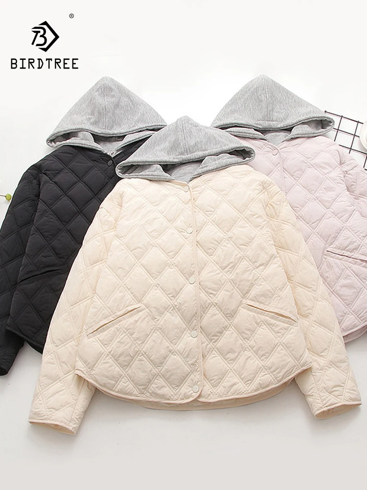 Nowa kurtka ocieplana na jesień 2025, damska, z kapturem, kieszeniami, patchworkowa, w stylu Mori Girl Preppy, ciepła, codzienna, luźna odzież wierzchnia, zimowa C5O028CC