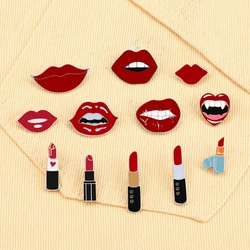 Sexy Girl Red Lips and Lipsticks Enamel Pins Women Charm Metal Brooches Coat Hat Bag Lapel Pin Badges Jewelry Accessories Gift