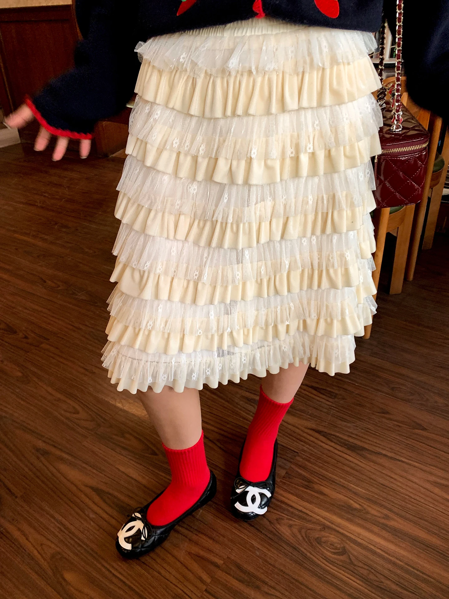 

Зимняя кружевная юбка-трапеция для женщин с эластичным поясом, универсальная повседневная юбка с высокой талией из полиэфирного волокна