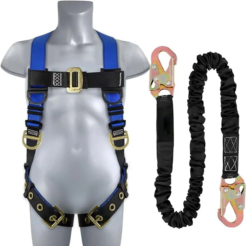 

ANSI Full Body Safety Harness 23KN Load Capacity with Back D-Ring Shock-Absorbing Lanyard for Rock Climbing High-Altitude Work