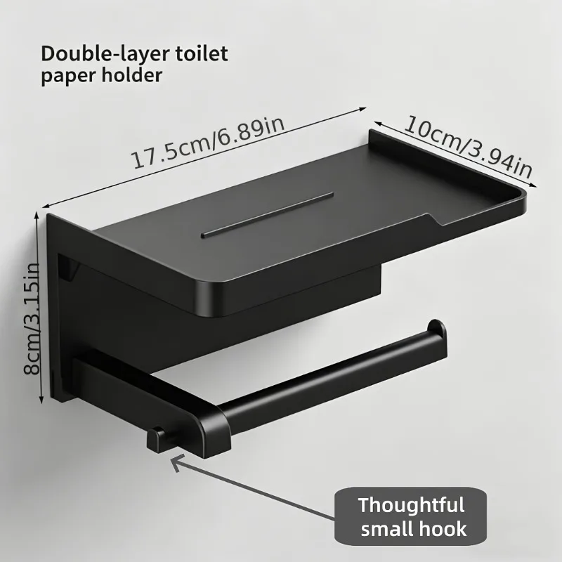 1 PCS Hook Free Non Drilling Toilet Paper Holder, Self-Adhesive Wall Mounted Tissue Roll Holder Bathroom  Anti Rust Storage Rack