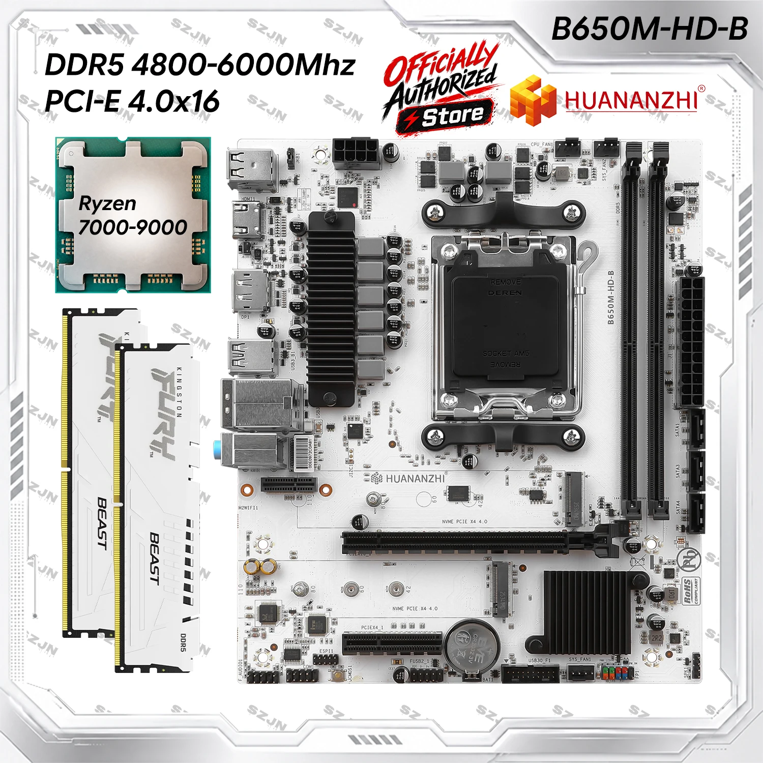 HUANANZHI B650M-HD-B AM5 Motherboard Set with AMD Ryzen 7000 8000 9000 CPU DDR5 Max 96GB Memory M.2 NVMe PCIe 4.0 DIY Kit Choice
