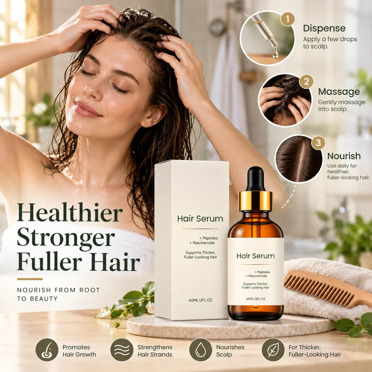 Niacinamide Hair Serum Support Thicker‑Looking Nourishing Scalp Oil Hair Repair Damaged Moisturizing Hair Care Massage Oil 60ml