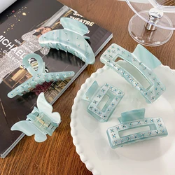 New Creative Design Geometry Sky Blue Acetic Acid Hair Claw Clamp Fashion Senior Sense Rhinestones-Encrusted Shark Clip