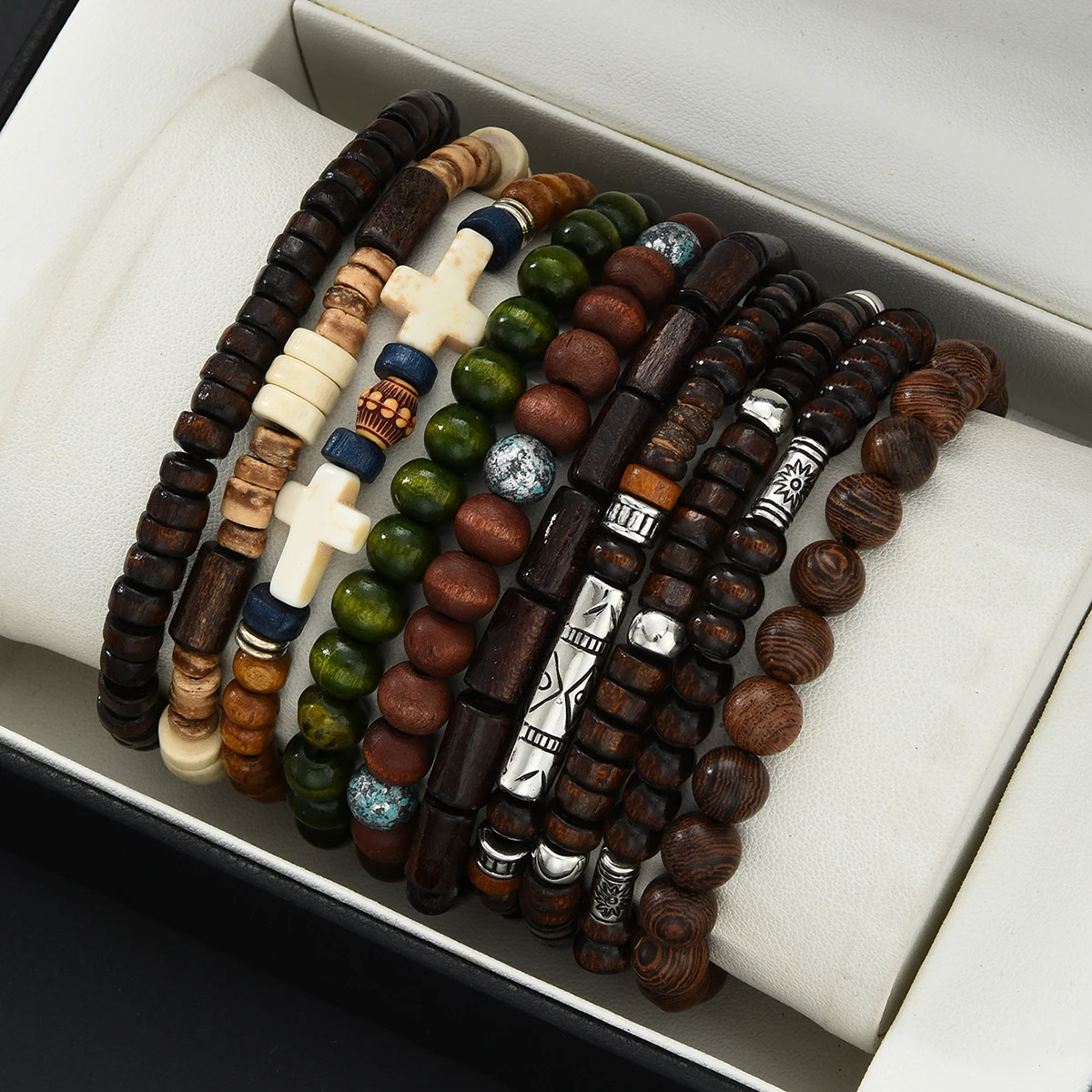 10 قطع خمر الأزياء مضفر مطرز أساور مجموعة للرجال النساء الرجعية الصليب متعدد الطبقات مطرز سلسلة مجوهرات اكسسوارات هدايا #4