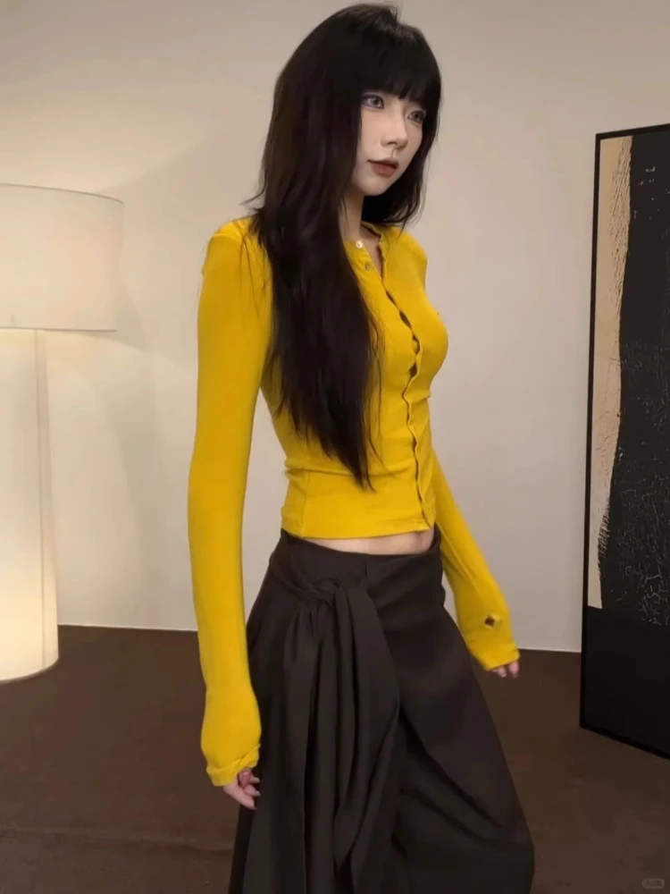 

Y2k Эстетический женский однотонный повседневный кардиган уличная одежда винтажный вязаный свитер укороченное пальто женский однобортный гранж Kardigany