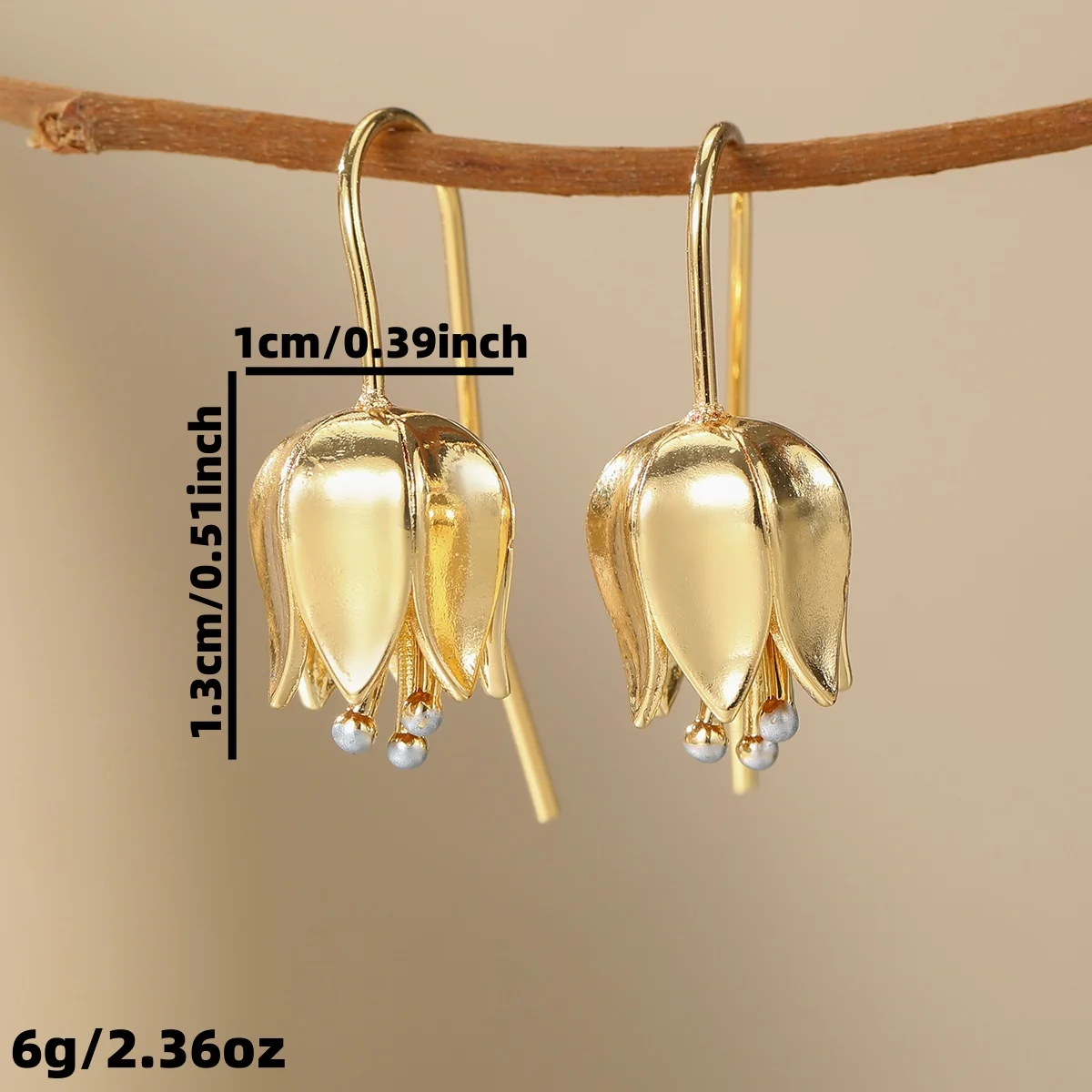 Retro-Blumenohrringe im schicken Stil, Tulpenknospen-Tropfenohrringe aus Kupfer, Damenschmuck-Ohrringe, für Urlaub und Freizeit. – Detail 1