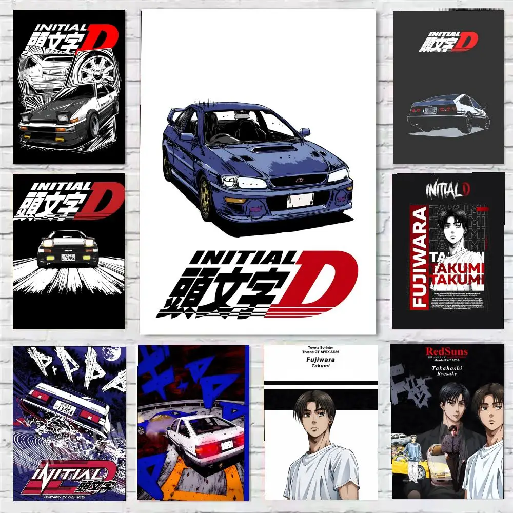 Affiche I-Initial D, art mural rétro de qualité HD, décoration murale pour la maison
