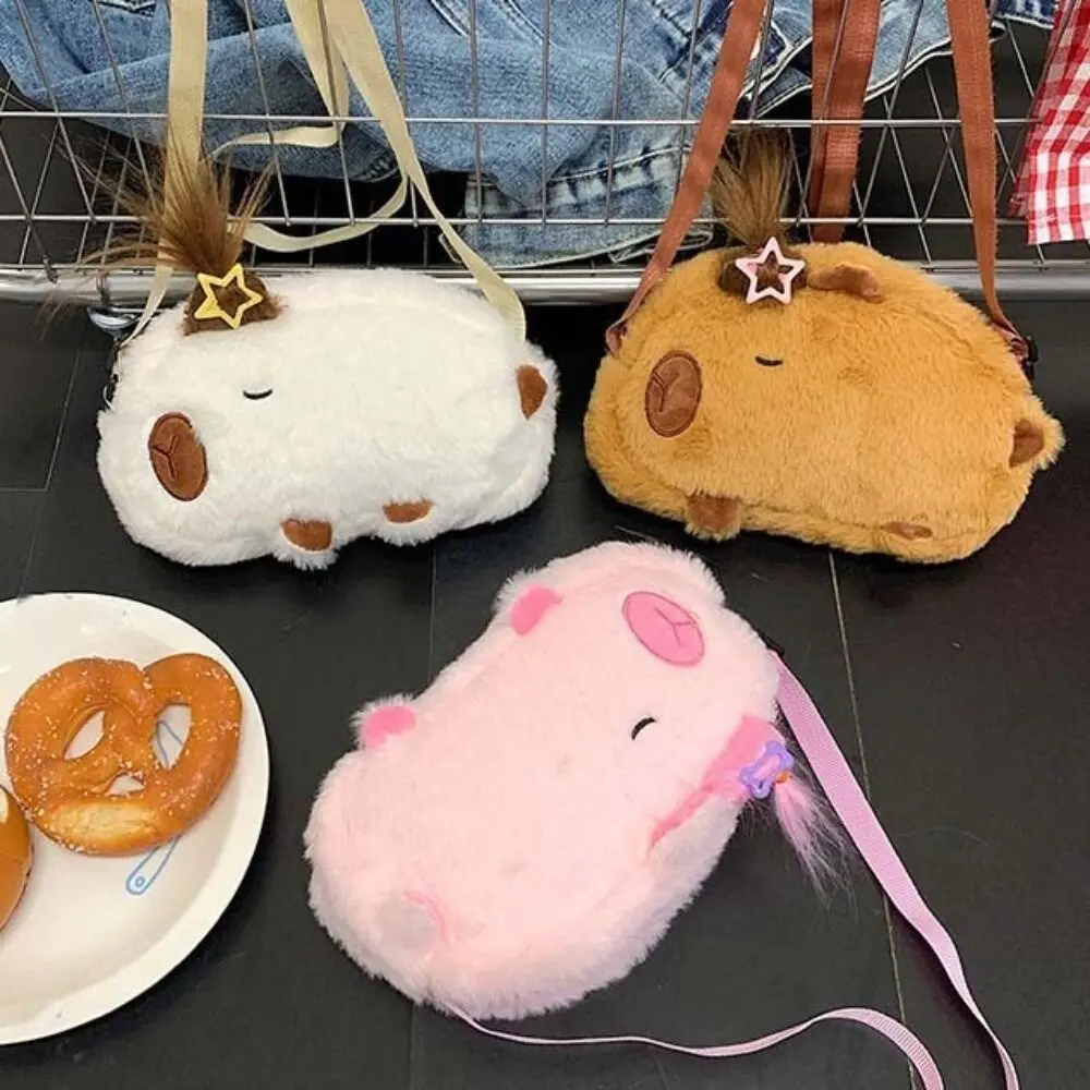 

New Plush Capybara Shoulder Bag Polyester Cartoon Crossbody Bag Handbag Gift