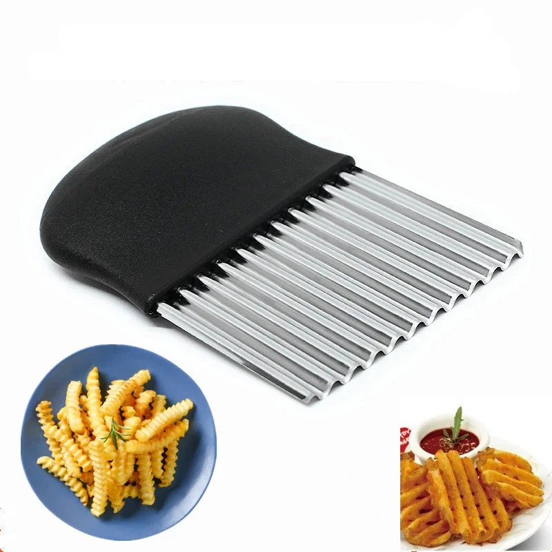 ﻿Potato Cutter Chip French Fry Maker Stainless Steel Wavy Knife French Fries Chopper Knife Chopper French Fry Kitchen Fry Maker