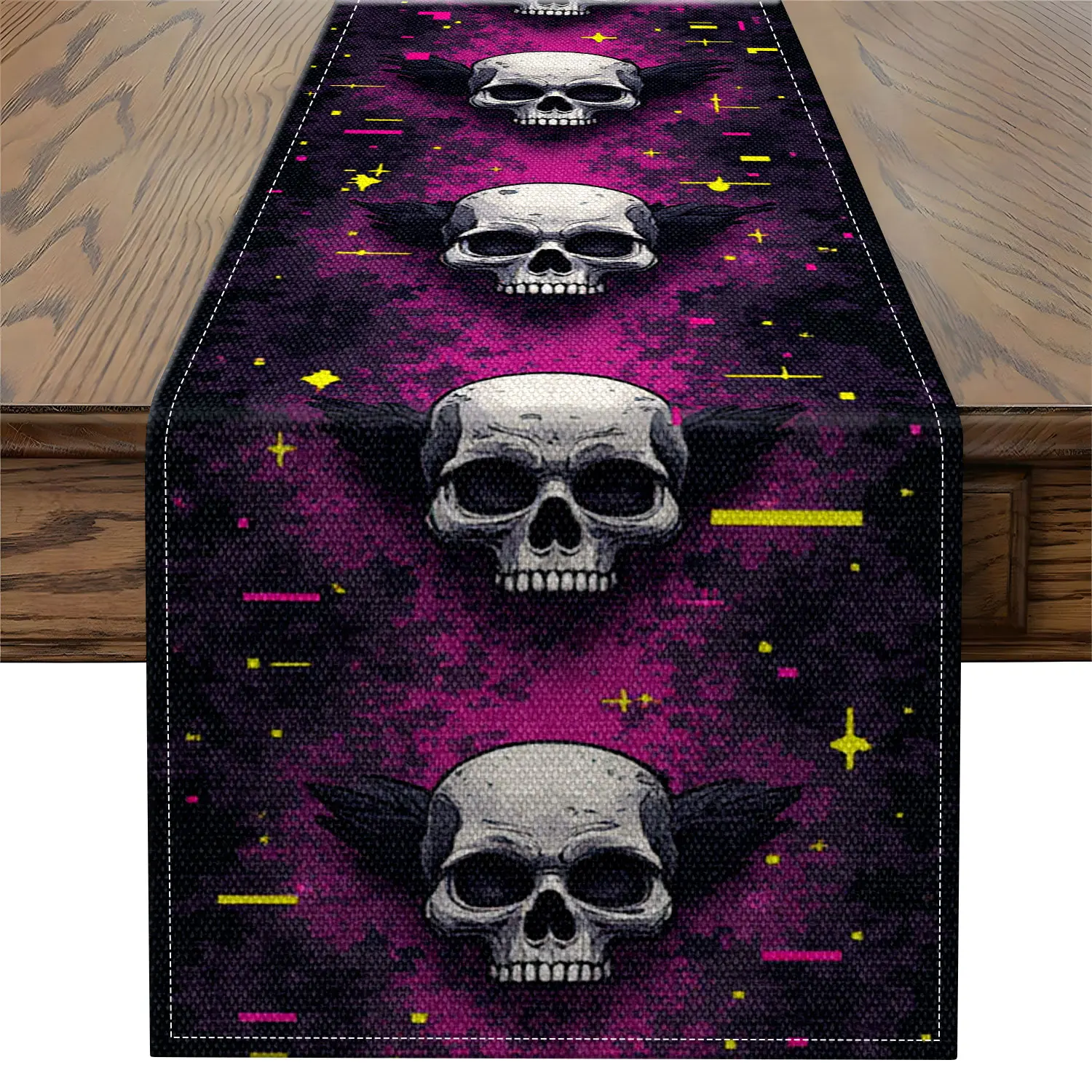 

Цельный флуоресцентный скатерть с крылатым черепом, флуоресцентный череп с узором крыльев, подходит для темных вечеринок и украшений для ночных клубов