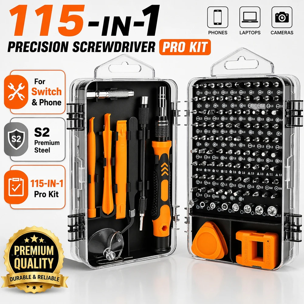 Präzisions-Schraubendreher-Set 115 in 1 Magnetische Reparaturwerkzeuge mit Flexibler Verlängerung für Handy, Switch, Laptop, PC-Gehäuse