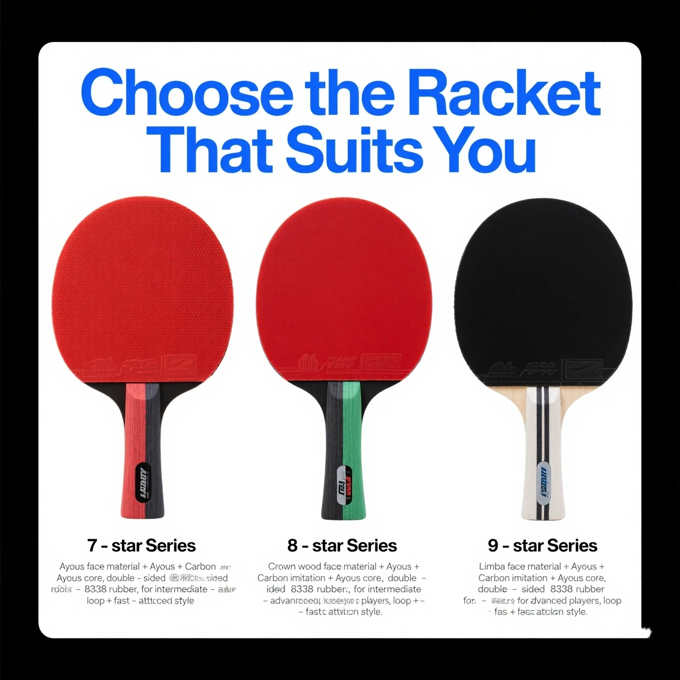 Double Fish Table Tennis Racket King Series, 7/8/9 - Star, for Beginners, for Competition and Training, Horizontal and Vertical