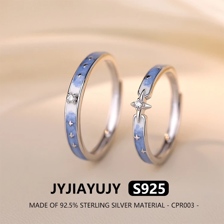 

JYJIAYUJY 100% Whole Original Sterling Silver S925 Couple's Rings Adjustable Open Ring Stars Moon Fashion Woman Jewelry CPR003